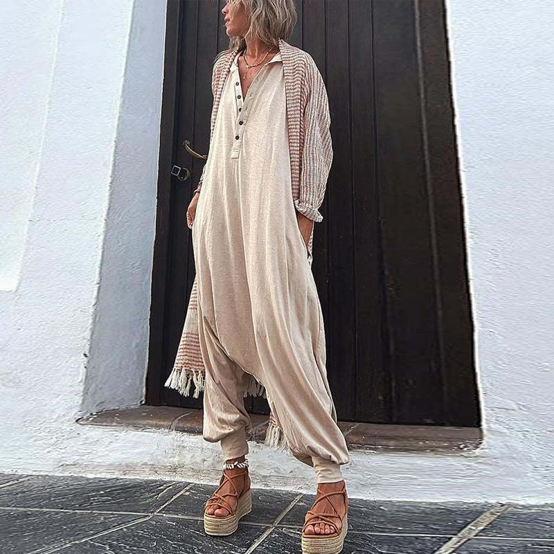 Винтажный комбинезон на пуговицах, летний женский повседневный пляжный комбинезон с перекрестными брюками, модный свободный однотонный комбинезон без рукавов с капюшоном, уличная одежда