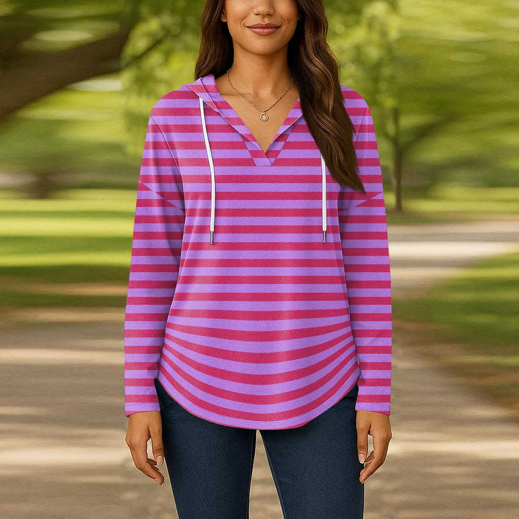 Женские модные толстовки с капюшоном V-образным вырезом с длинным рукавом и цветочным принтом на шнурке, повседневные свободные пуловеры