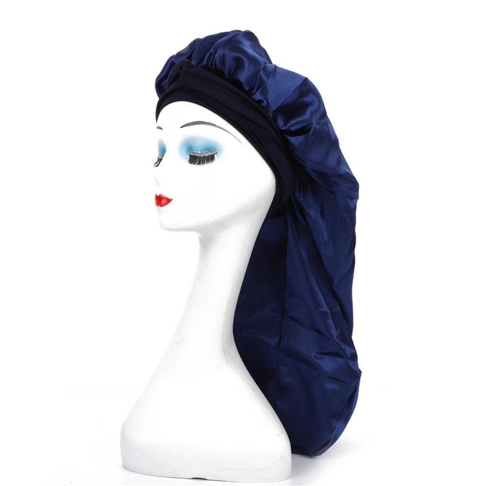 Silky Satin Sleep Bonnet Extra Large Sauna  Shower Caps Solid Color Women Long Sleep Cap