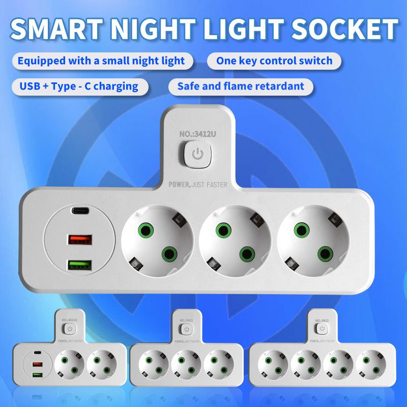 European Style Russian One To Many with USB Charging Conversion Socket  Central and Eastern European Standard Small Night Light Plug