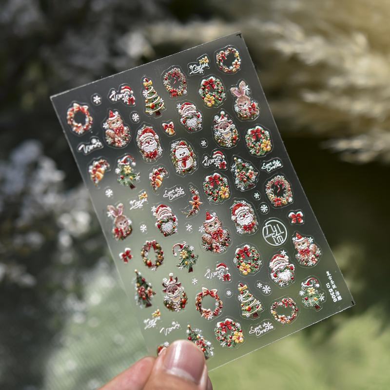 Зимнее металлическое украшение для рождественской елки, наклейки для дизайна ногтей, наклейки для ногтей DIY, милые мультяшные, хрустальный шар, Санта Клаус, маникюрные наклейки