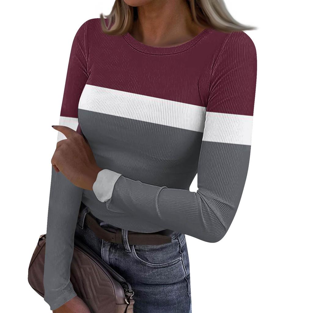 Женская и зимняя футболка с тонким низом, модная повседневная футболка с градиентным принтом и круглым вырезом, пуловер с длинным рукавом
