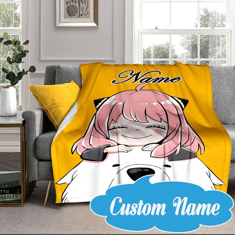 Custom Name Adventure Cute Anya Blanket bed sofa Blanket Flannel Blanket for Camping, Hiking, Picnic Essentials,gift for Fan family