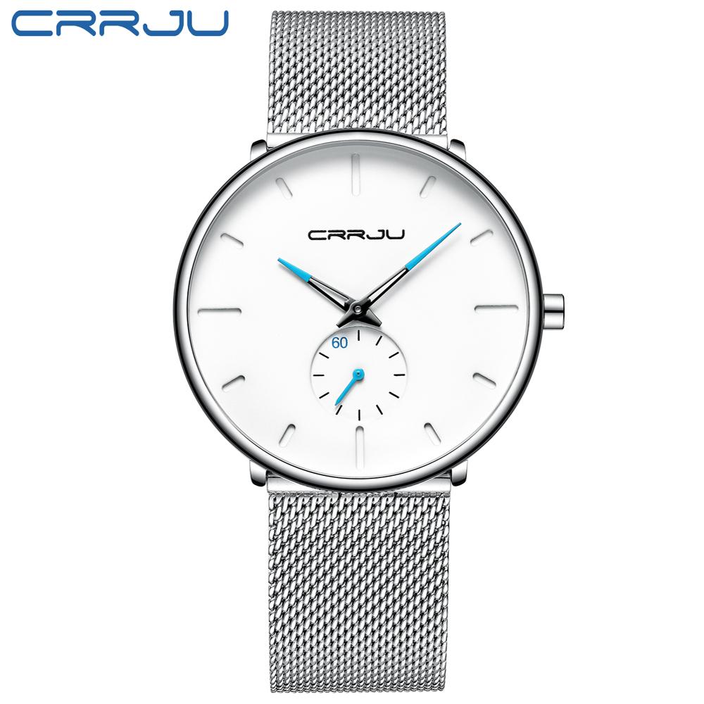 CRRJU Fashion Watch Men Waterproof Slim Mesh Strap Minimalist Wrist Watches For Men Quartz Sports Watch Clock Relogio Masculino