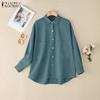 Women Casual Turn Down Collar Loose Long Sleeve Blouse
