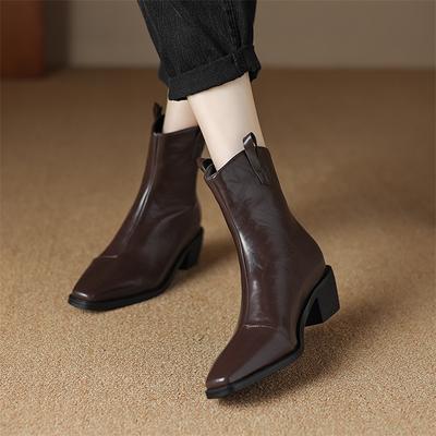 FOREADA Женские ботильоны в ковбойском стиле, круглый носок, блочный средний каблук, западные короткие ботинки, на молнии, ковбойские сапоги, женская модная обувь, зима