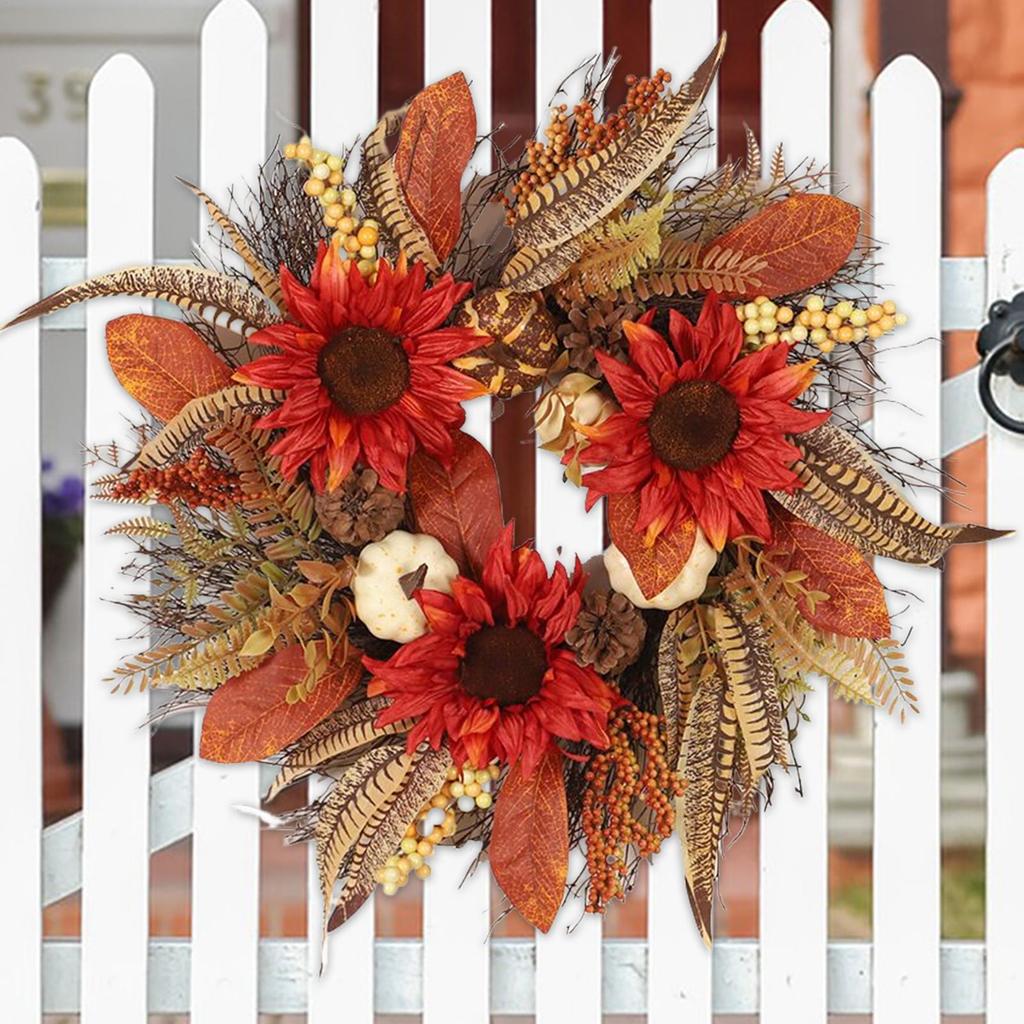 Fall Door Wreath Pumpkin Leaves Door Wreaths Fall Decor Thanksgiving Decorations Party Supplies Sign For Home Halloween Holiday