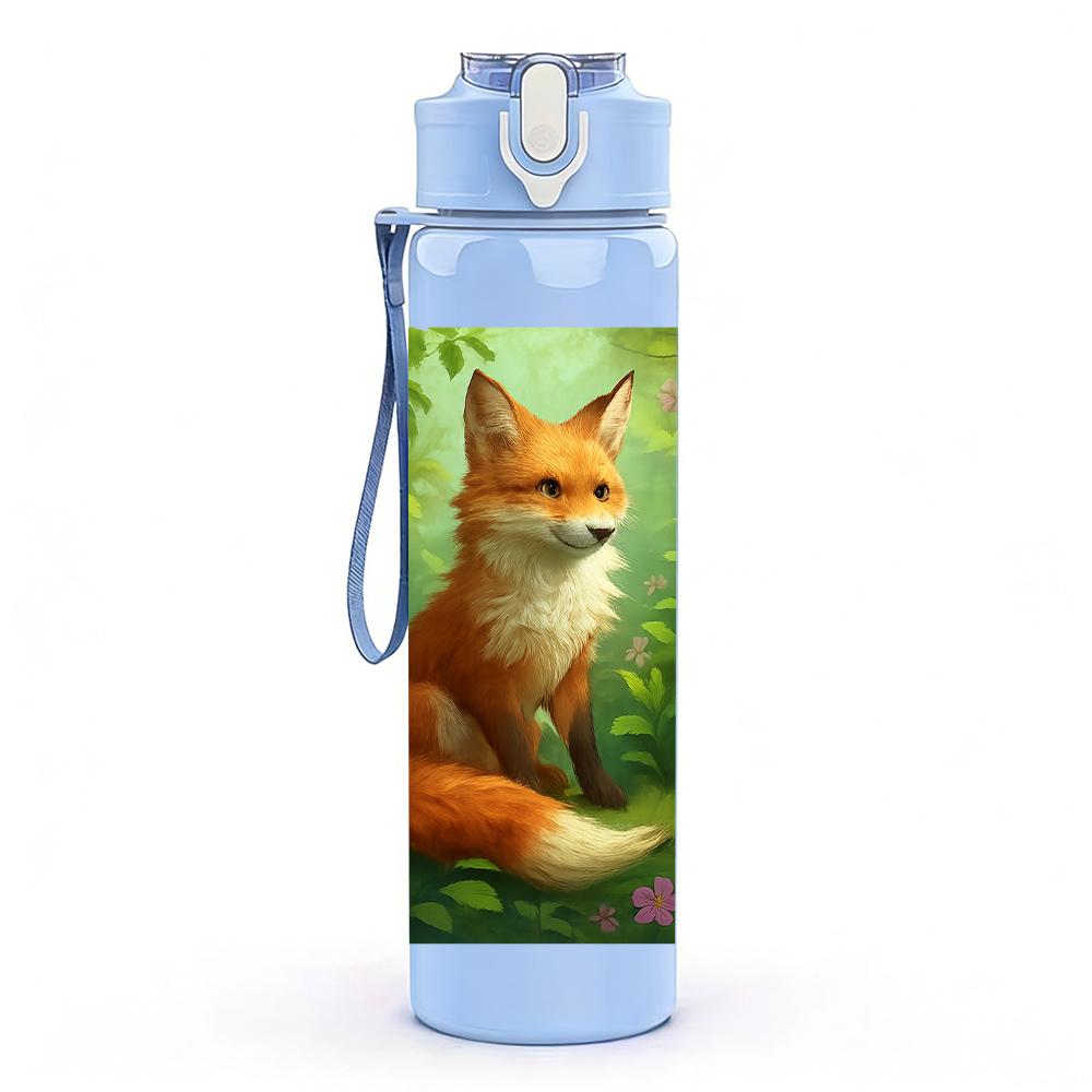 1PC Reddish Wild Fox Bust 750ml Color Plastic Sports Water Bottle Leakproof Flip Straw Lid For Sports Office Home Use