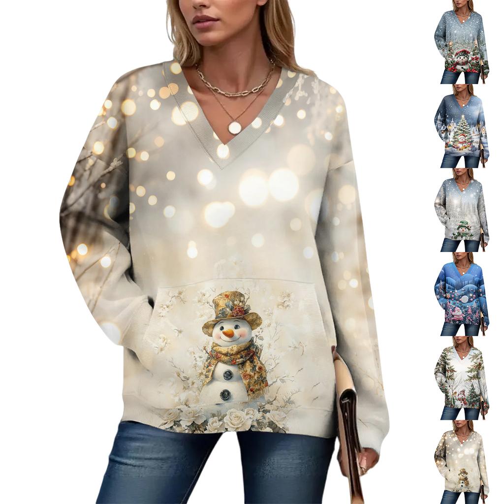 Women's Casual And Fashionable Christmas Print Long-Sleeved Top