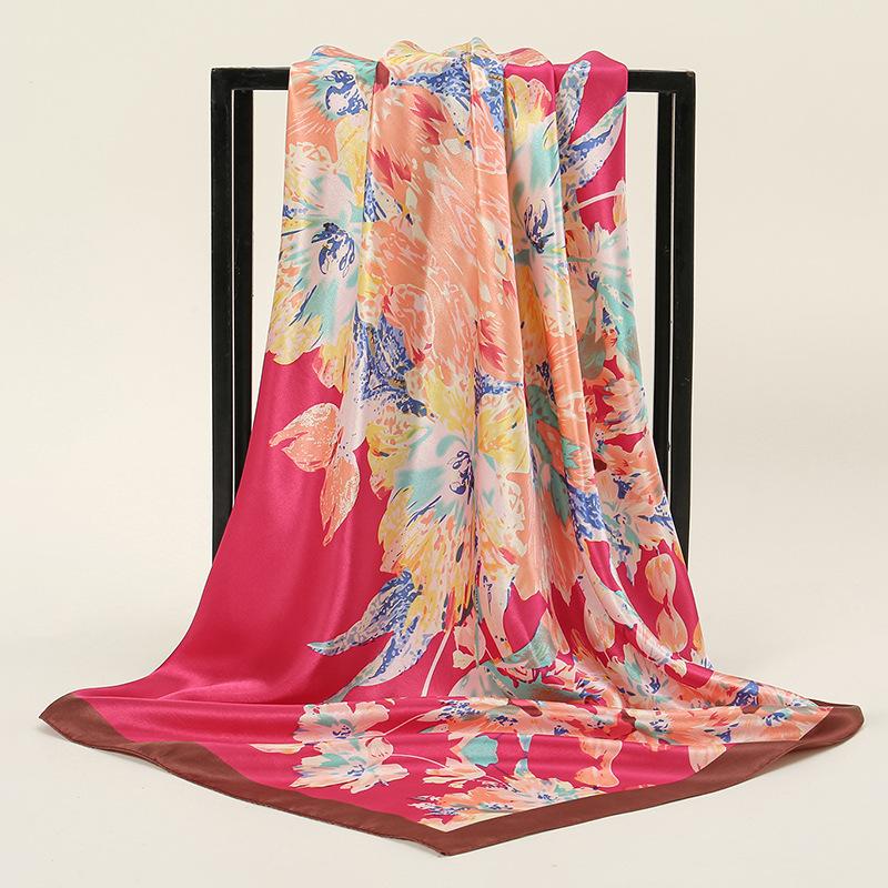 New European and American Printed Silk Square Scarf Fashion Women's Versatile Bag Headscarf Professional Scarf Silk Scarf