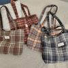 11 Autumn and Winter Woolen Plaid Shoulder Bag Large Capacity Handbag Retro Student Commuting Fashion Women's Bag
