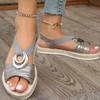 Модные Модные Металлический Декор Полосатые Сандалии Женские Летние Пляжные На Низком Каблуке Сандалии Женские Большого Размера Нескользящая Платформа Sandalias Mujer