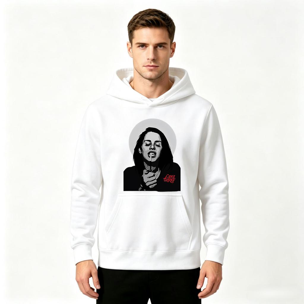 Men's Printed Pullover Hoodie, Casual Closed Eyes Figure Graphic Long Sleeve Sweatshirt for Daily Wear
