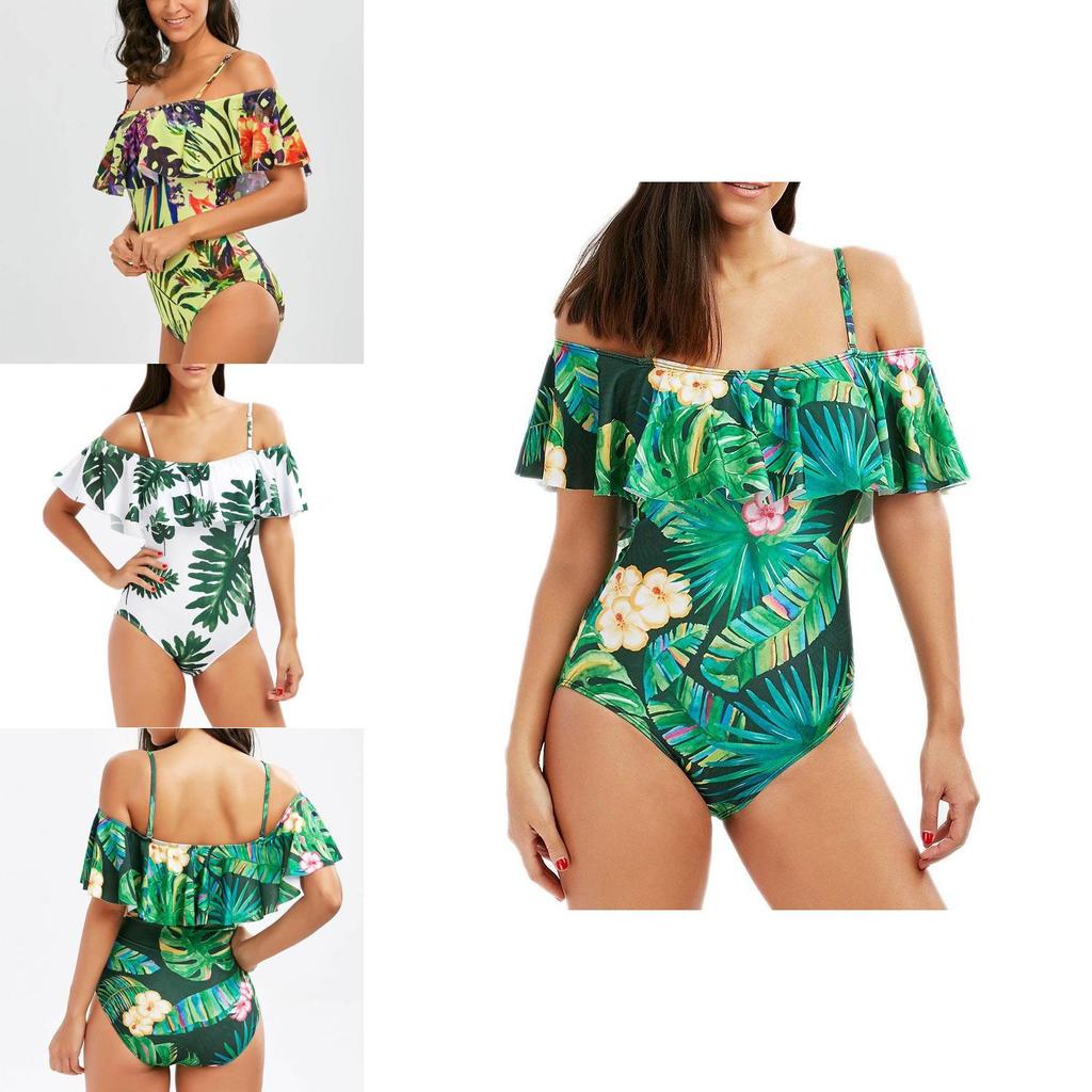 One Woman Piece Swimsuit Ruffles Floral Printed Monikini Padded Bathing Suit