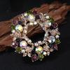 Luxury Vintage Crystal Color Gemstone Ribbon Flower Alloy Brooch Pin Corsage Accessories Brooch
