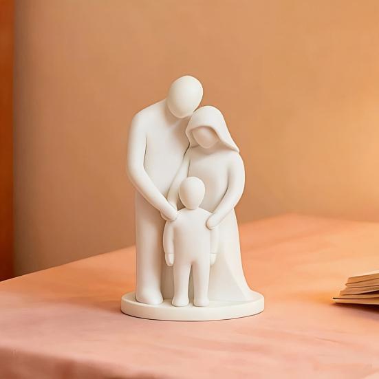 Family of 3 Figurine, 3D Printed Parents And Kids Statue, Minimalist Abstract Family Sculpture for Living Room Bedroom Shelf Desk Decor
