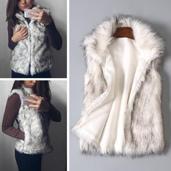 Stand Collar Sleeveless Pockets Single-breasted Women Autumn Winter Vest Thickened Faux Fur Waistcoat