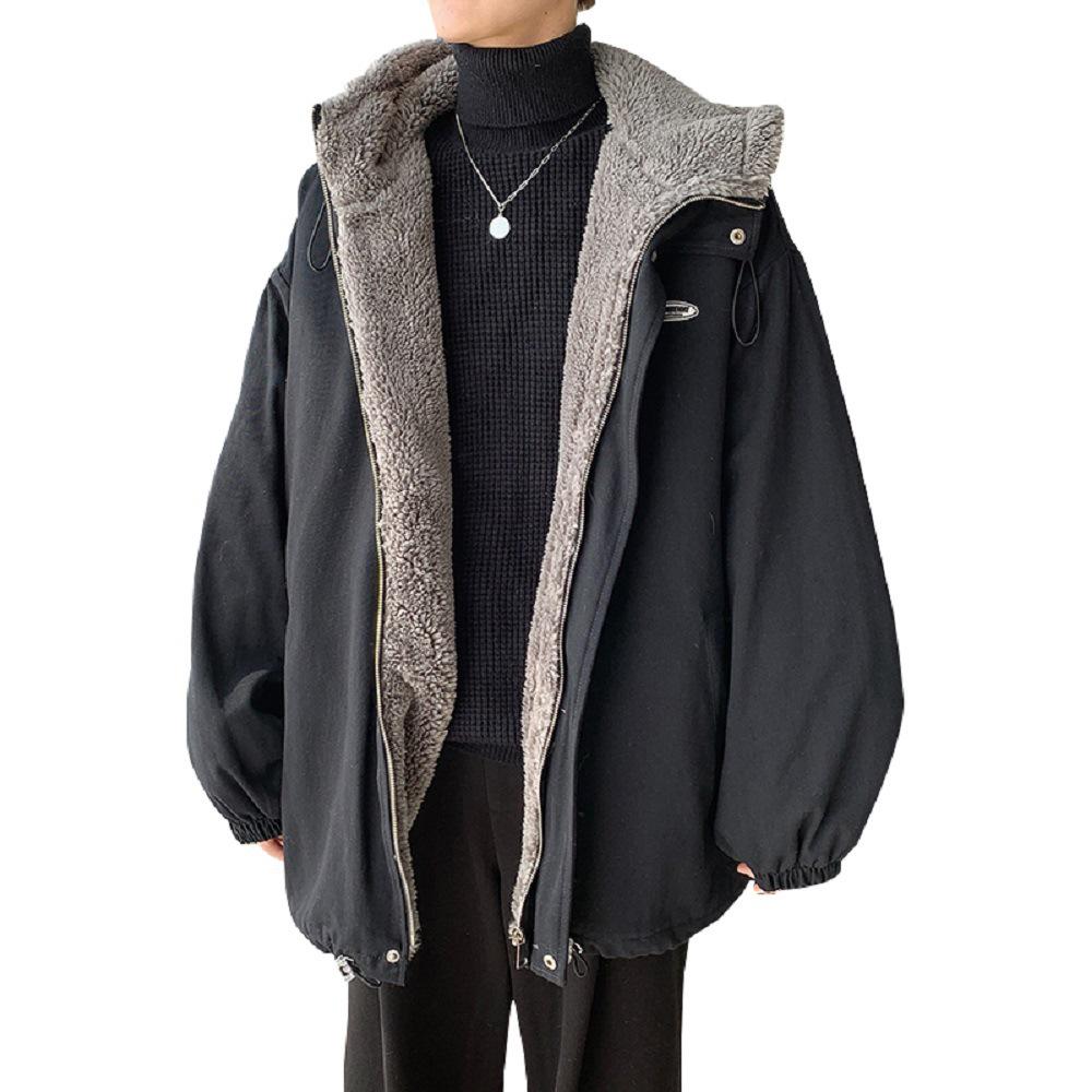 Мужское зимнее рабочее пальто из овчины - толстый бархат, красивая свободная хлопковая куртка