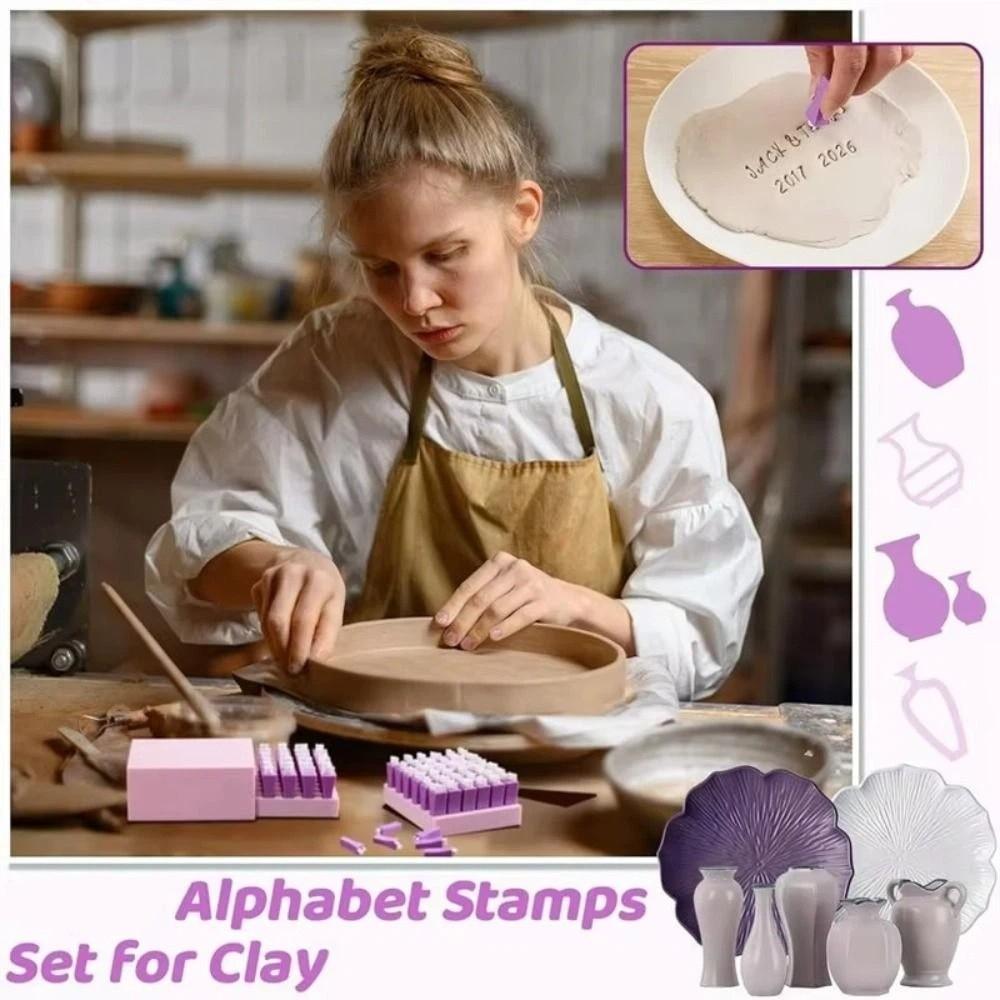 Uppercase Lowercase Letters Alphabet Clay Stamp Set Polymer Clay Handmade Craft Tools Pottery Letter Stamps PVC Purple