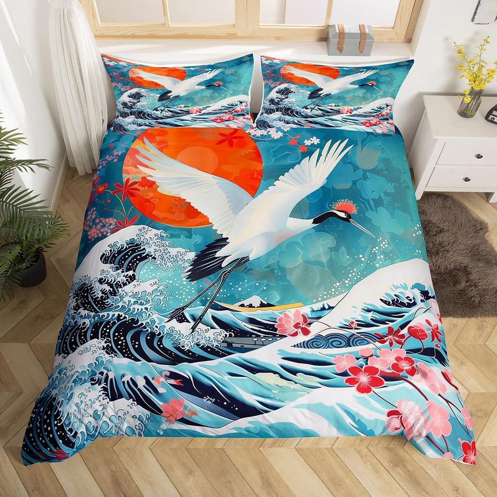 Комплект пододеяльника "Журавль" Японское дерево Постельное белье Трехпредметное Украшение комнаты Животное Стиль укиё-э Пододеяльник