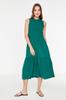 Women's Fashion Casual Sleeveless Midi Emerald Green Straight Cut High Collar Midi Woven Woven Dress