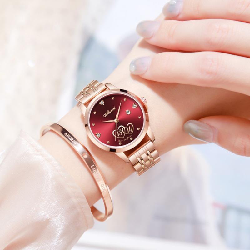 ABORNI женские часы подарок на день святого валентина один пожизненный кварцевые женские часы календарь женские часы со стальным ремешком