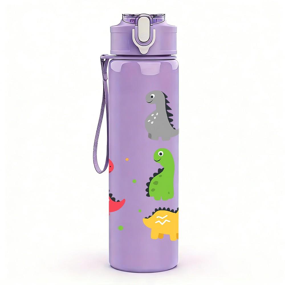 1PC Multi Color Dinosaur Pattern 750ml Color Plastic Sports Water Bottle Leakproof Flip Straw Lid Suitable for Sports Office Home Use