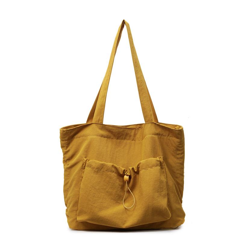 Large Capacity Tote Bag Women's New Flow Casual Lightweight Bag Shoulder Pleated Drawstring Canvas Women's Bag