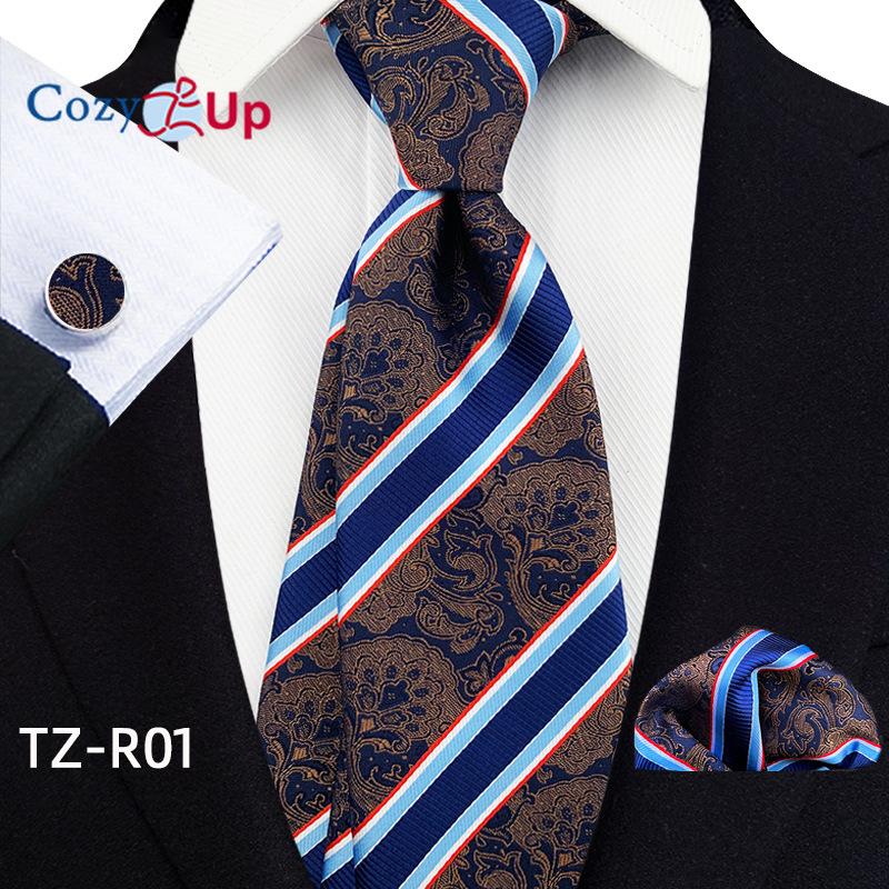 Cozy Up Набор из трех предметов, модный деловой мужской галстук с узором пейсли, включает в себя галстук, запонки, носовой платок