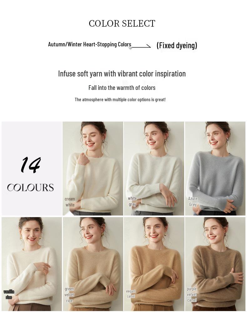 Женский кашемировый свитер с круглым вырезом - Коллекция Осень/Зима 2025, Реглан, Утепленный, Однотонный, Свободный крой, Стройнящий вязаный базовый.