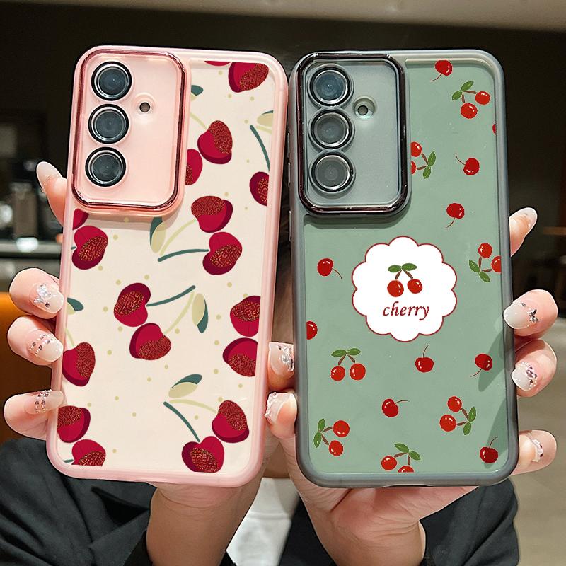 Large Cherry Print Case For Samsung Galaxy S24 S21 FE S25 S24 S23 Ultra A56 A55 A54 A15 A16 A25 A35 A36 A53 Soft TPU Phone Cover