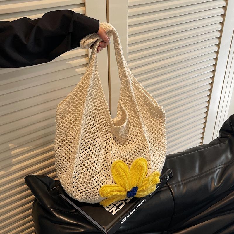 Модная универсальная сумка-тоут из соломы с цветочным принтом большой вместимости для женщин, новинка 2025 года, пляжная плетеная сумка на плечо для отпуска