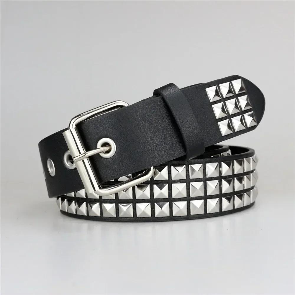 New Square Bead Rivet Belt Metal Pyramid Belt Men and Women Punk Hardware Jeans Belt Y2K Belt Designer Belt Women's Belts
