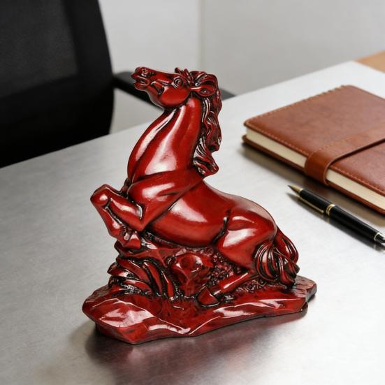 Feng Shui Horse Statue 2026 Year of The Horse Wooden Figurine for Prosperity Success Positive Energy Office Desk Decor Wealth Luck Zodiac Ornament