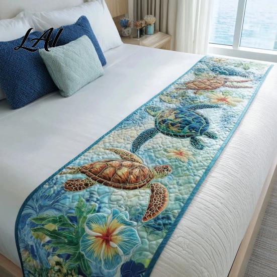 Decorative Cover for Garden Chairs Christmas Bed Runner Quilted-Look Flower Print Bedding Cover Coastal Style Extra Large Runner Queen King