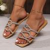 Fashion Fashion 2024 Summer Outdoor Beach Sandals Square Head Golden Luxury High Quality Women Slippers  Zapatos De Mujer  Sandalen