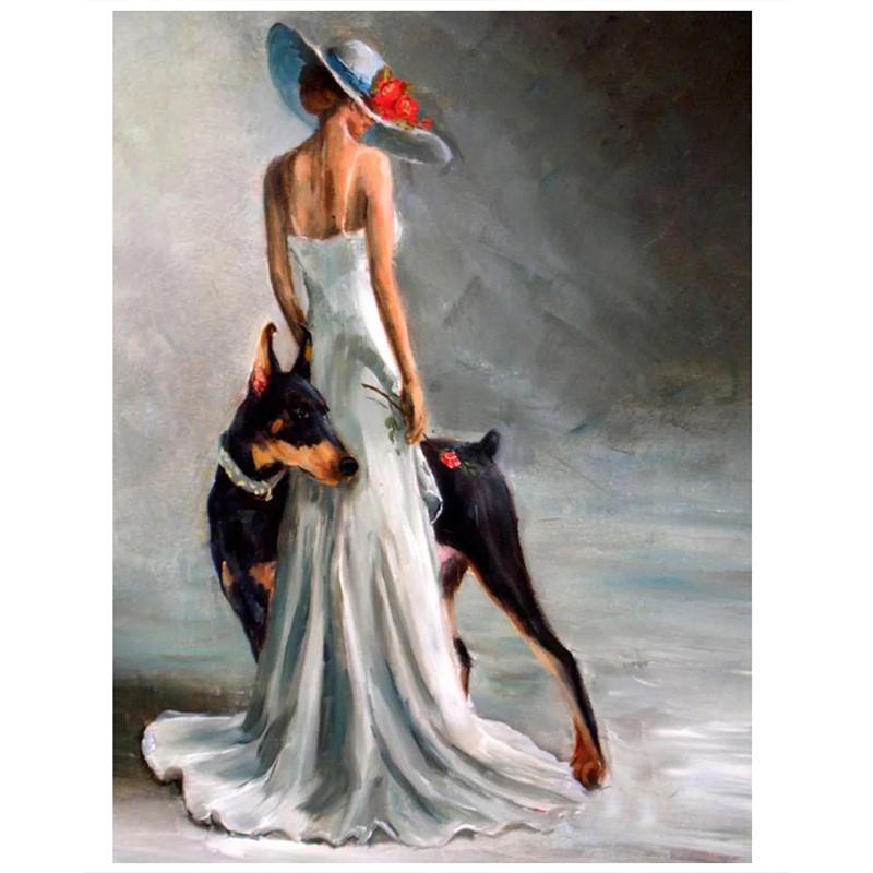 Полный 5D Diy Алмазная картина Женщина показывает собаку Алмазная вышивка Полный вышивки крестом Домашний декор Подарок ручной работы