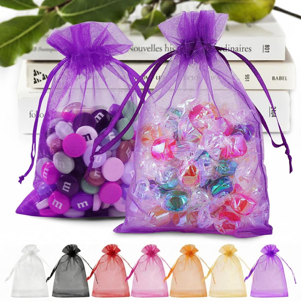 ANZNKU 50 Pack Organza Bags 5 x 7 in White Small Mesh Gift Bags Bulk Drawstring for Wedding Party Favors, Little Goodie Bag for Candy Jewelry Soap
