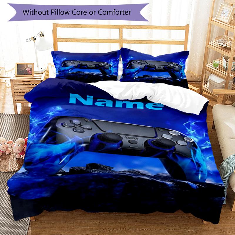 3pcs Custom Name Game Controller Bedding Set Duvet Cover Closure Includes 1 Duvet Cover & 2 Pillowcases, Soft and Comfortable for All Seasons.