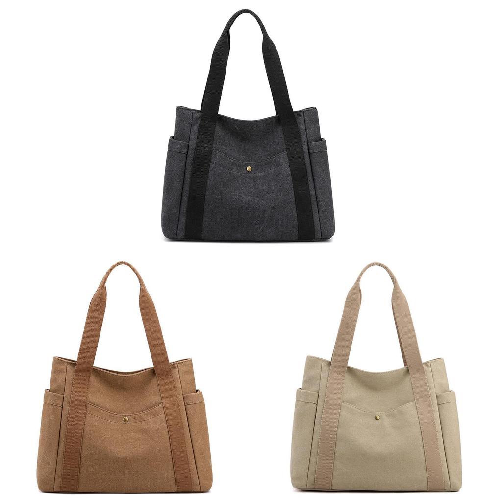 Canvas Tote Bag For Women With Zipper Pockets And Retro Style For Daily Use