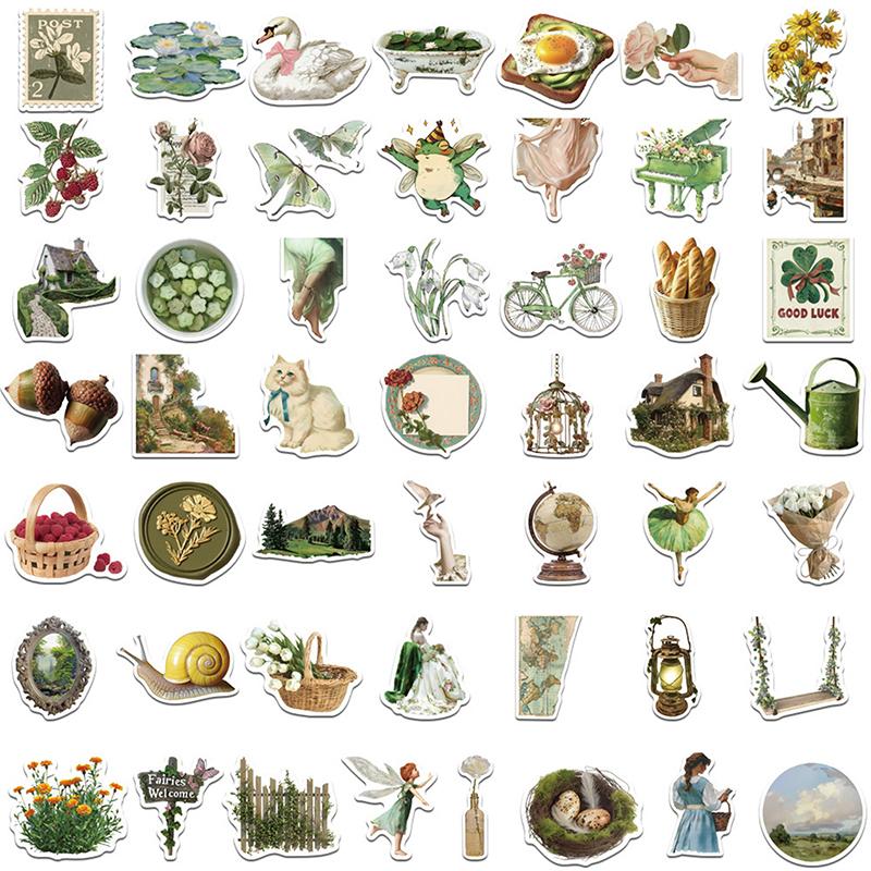 50Pcs Diy Decoration Scrapbooking School Supplies Vintage Rural Life Pvc Sticky Sticker Aesthetic Children'S Stationery