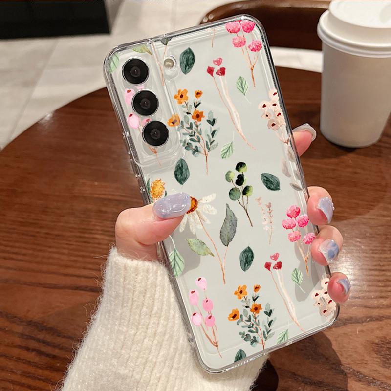 Чехол для телефона с ярким цветочным узором для Samsung Galaxy S26 S25 S24 S23 Ultra S22 S26 Plus S24 S21 FE S25 Edge Прозрачный Мягкий ТПУ Чехол
