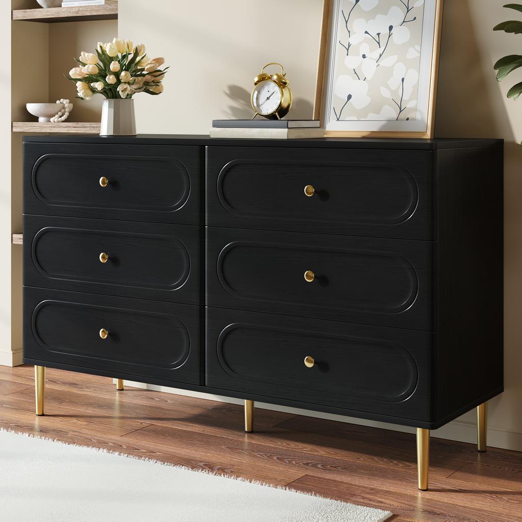 Sideboard, Chest of Drawers with 6 Drawers, Oval Recesses, Metal Feet, Modern Storage Cabinet for the Living Room