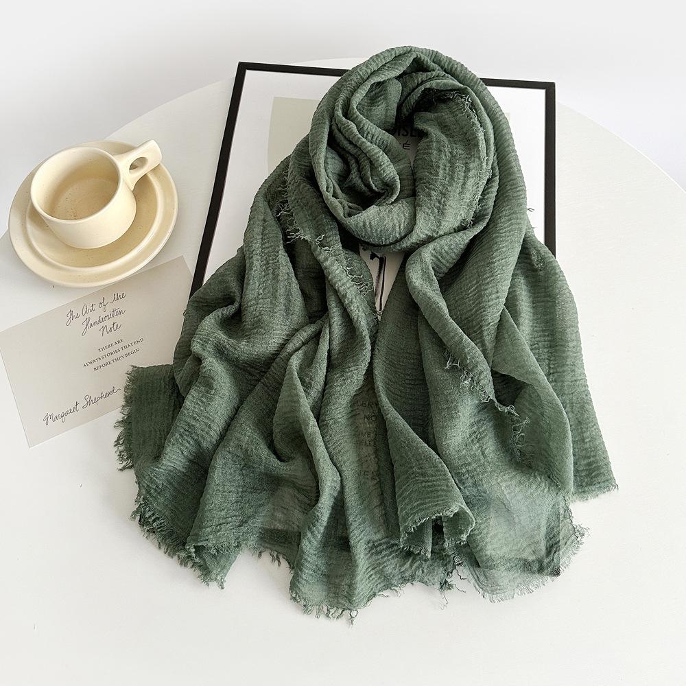 Cotton And Linen Scarf Women'S Yarn Scarf Solid Color Scarf Summer Sun Protection Breathable Shawl Retro Rough Edge Silk Scarf