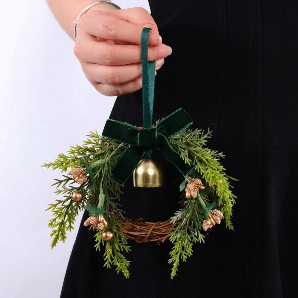 Metal Bell Christmas Wreath Pine Cones Xmas Tree Hanging Ornaments Door Garland Front Door Decor