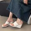Fashion Niche Design 2025 Spring New Women's Fashion Slope Heel Open Toe Flip Flops Comfortable Slip On Elegant Slippers Concise Sandals