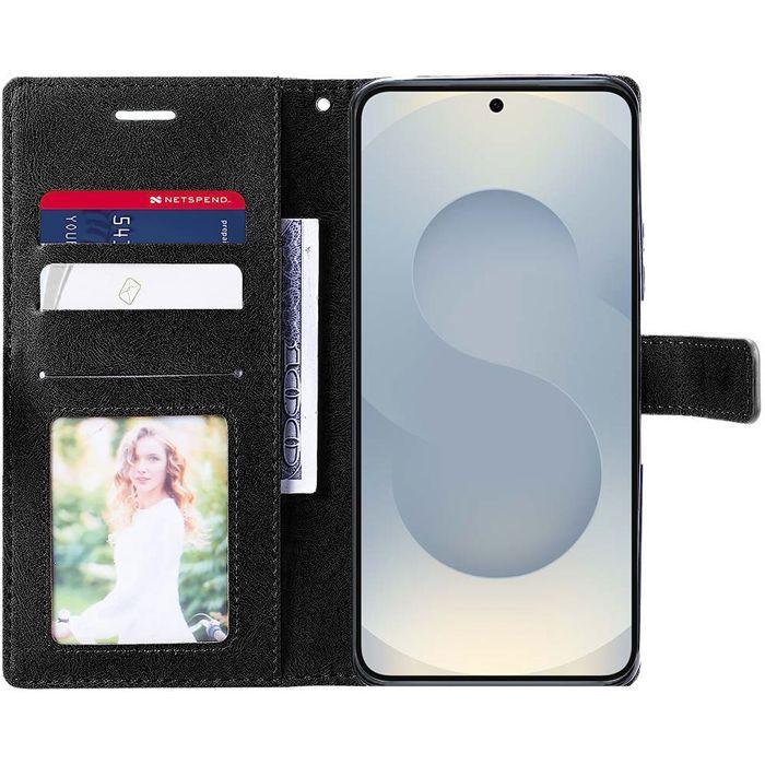 Coque de Téléphone - BOOLING - pour Samsung Galaxy S25 Plus - Cuir synthétique noir - Antichoc