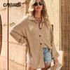 Spring and Autumn Women's Waffle Casual Shirt Solid Colour Loose Long Sleeve Cardigan Knitwear