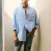 Levis SS24 Летняя Коллекция Полосатая Лоскутная Рубашка с Длинным Рукавом Мужские рубашки Светло-Голубая 0018A-0001