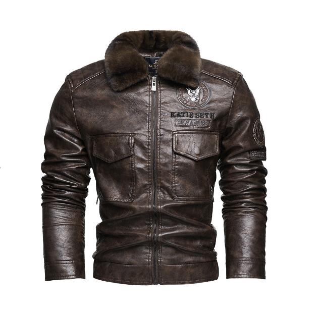 Мужская кожаная куртка с отворотом, теплая мотоциклетная куртка, мужское пальто